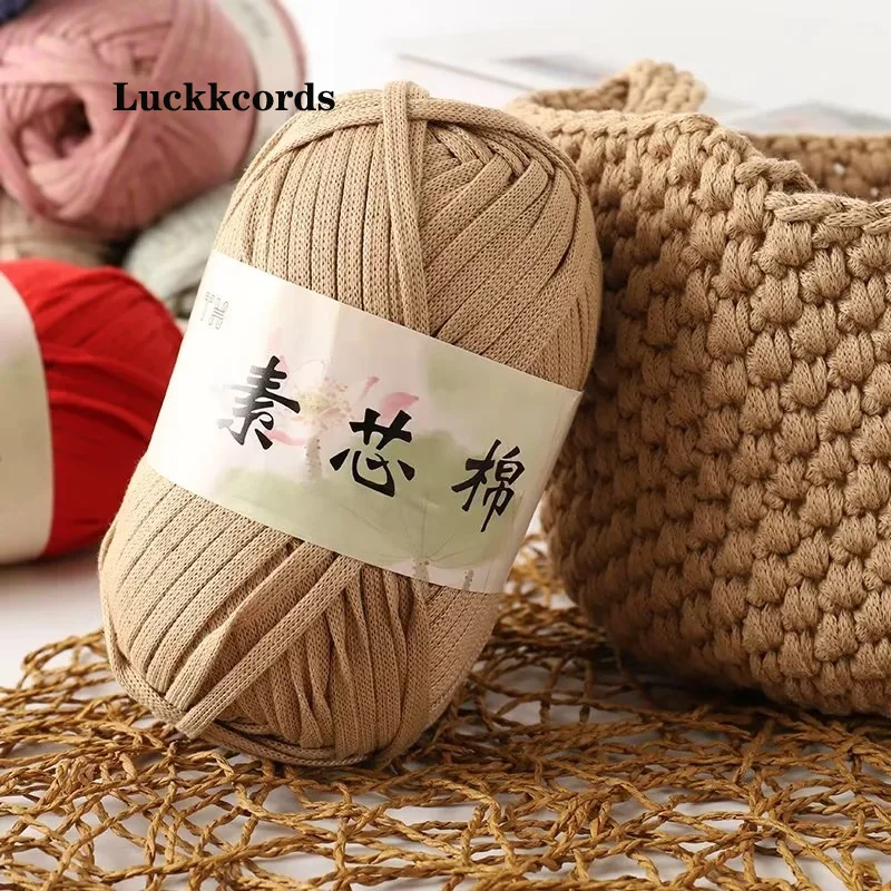 

Luckkcords Cloth Strip Line Flat Wire Woolen Yarn Hand Woven Hook Bag Plain Core Cotton Flat Ribbon Coil 200g 100m