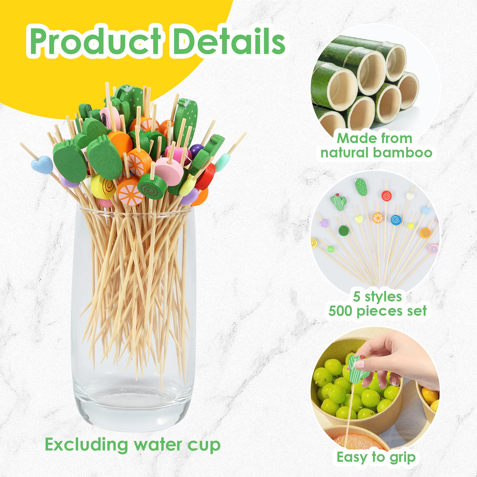 New 5 Pack 500 Pcs Colorful Cocktail Picks Environmentally Friendly Toothpicks for Appetizers Decorative 4.72inch Food Picks