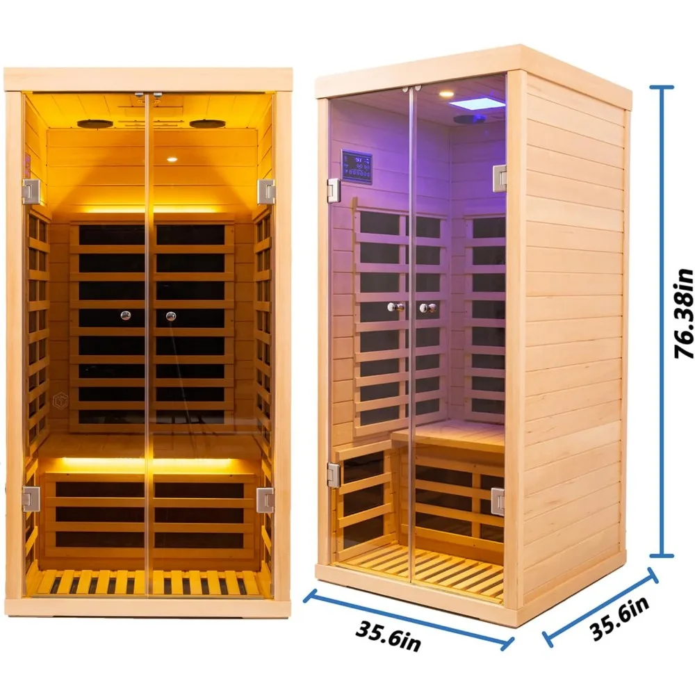 1 Person Infrared Sauna for Home,Luxury Personal Indoor Sauna Spa,1420w/120v Ultra Low EMF Infrared Sauna,App&LCD Panel Controls 6