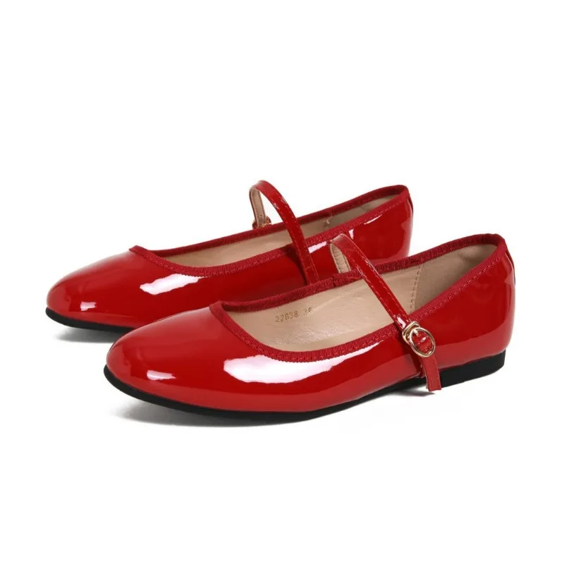 Shiny PU Leaather Flats Mary Janes Shoes Women Red Elegant Basic Pointed Toe Loafers Spring Autumn Daily Casual Black Shoes New 6