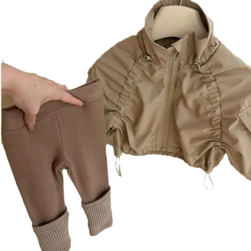 여아 용수철 카키 코트, 스탠드 칼라 충전 의류, 아동용 재킷, 커피 가디건, 새로운 스타일, 여아 패션