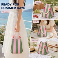 Mini sac fourre-tout en tricot style coréen pour femme, sac à main en crochet rayé, sac à bandoulière léger pour l'été, pour les vacances 6