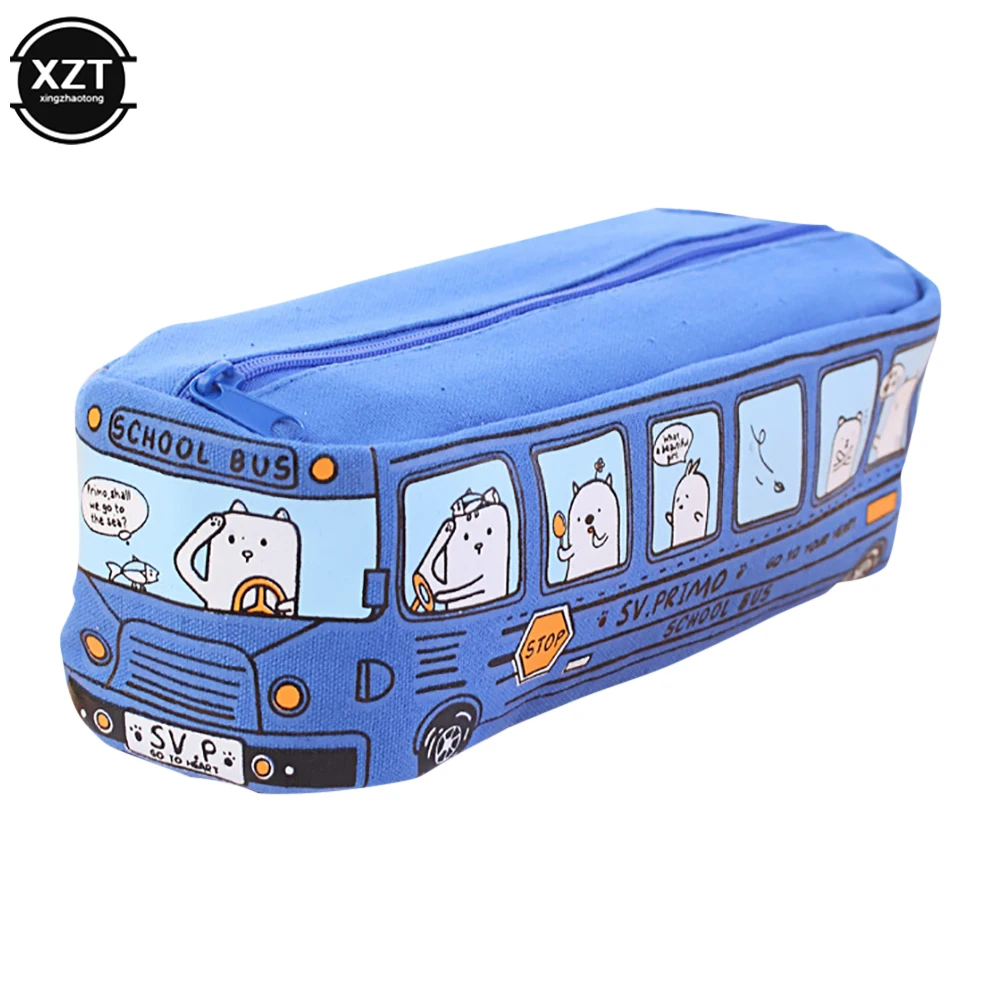 Cute bus pencil case pencil cases stationery box pen storage bag Canvas Stationery Box Large Capacity Pen Bag School Pencil Cases for Children Pen Case Kawaii Student Gifts