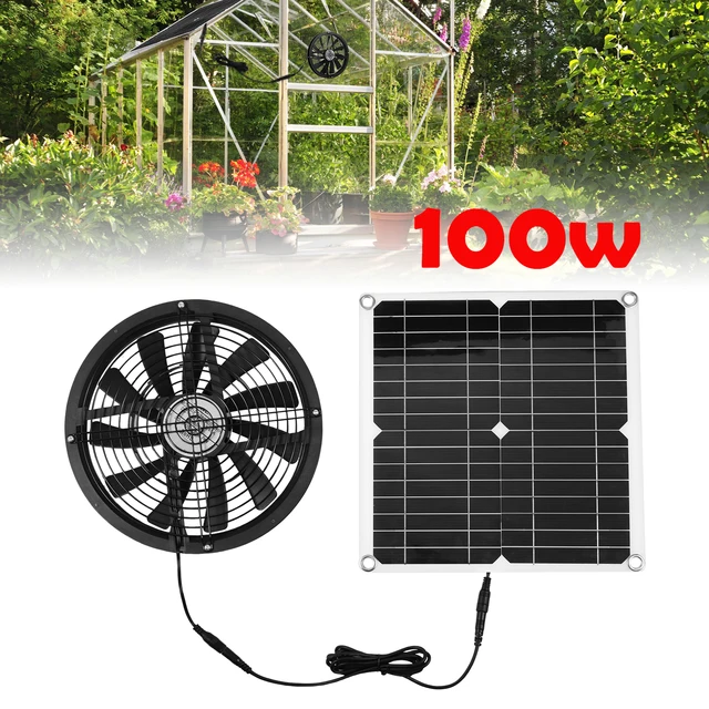 Ventilateur d'extraction 100W avec panneaux solaires, boîtier de Ventilation rond, ventilateur d'extraction pour poulailler extérieur, serre, hangar 1