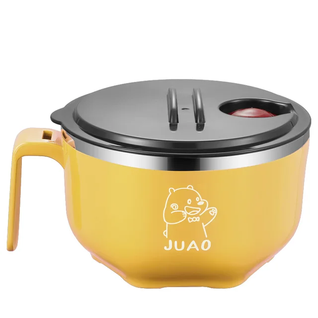 Cute Stainless Steel Ramen Bowl with Lid 1000ml Instant Noodle Bowl with Handle Soup Kawaii Cereal Anti-Scald Student Dormitory_voghion.com