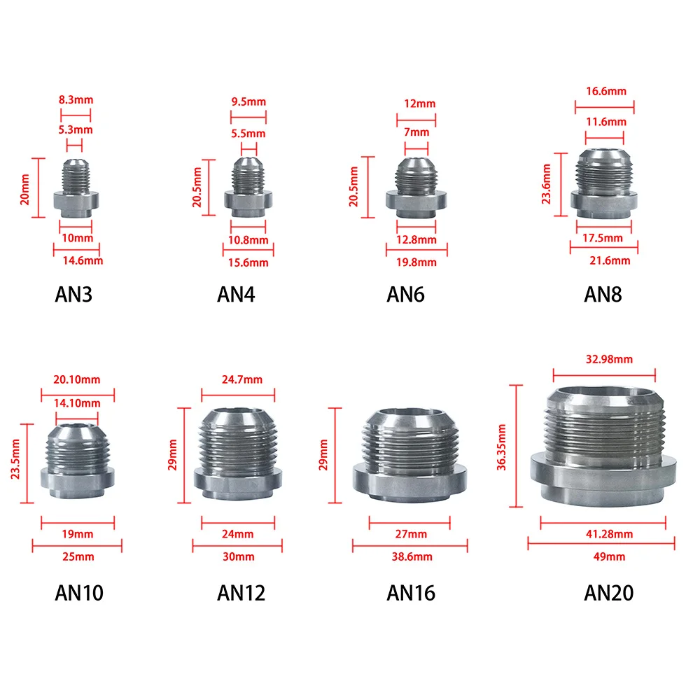 Weld fittings 3 4 6 8 10 12 16 20 AN stainless steel male Weld On Bung Fittings for fuel oil hose