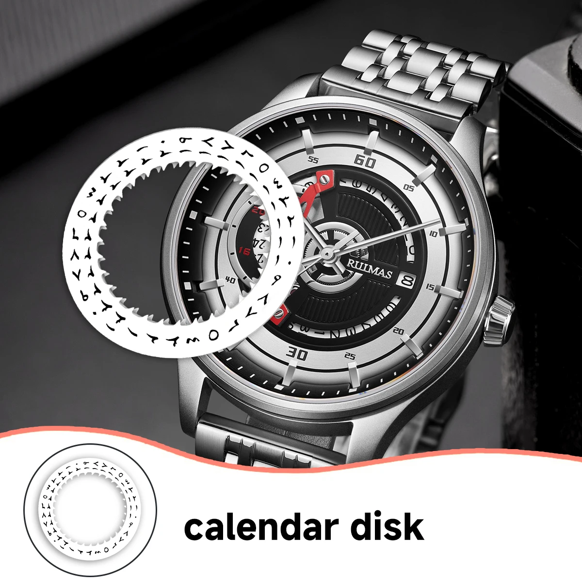 Black/White Date Week Wheel Arabic Dial for Automatic Movement (Crown at 3.0 or 3.8 o'clock)