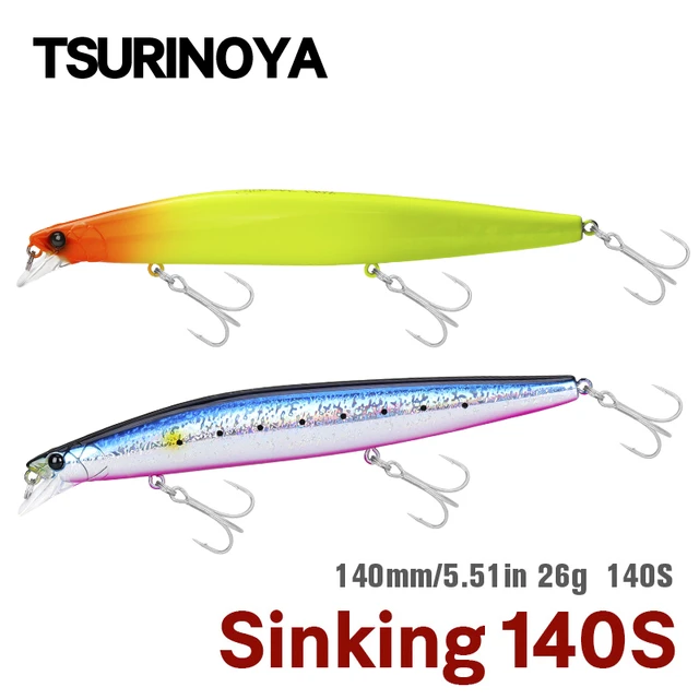 TSURINOYA 140S Sinking Minnow Fishing Lure DW92 140mm 26g Profession Hard  Bait Black Bass Pike Artificial