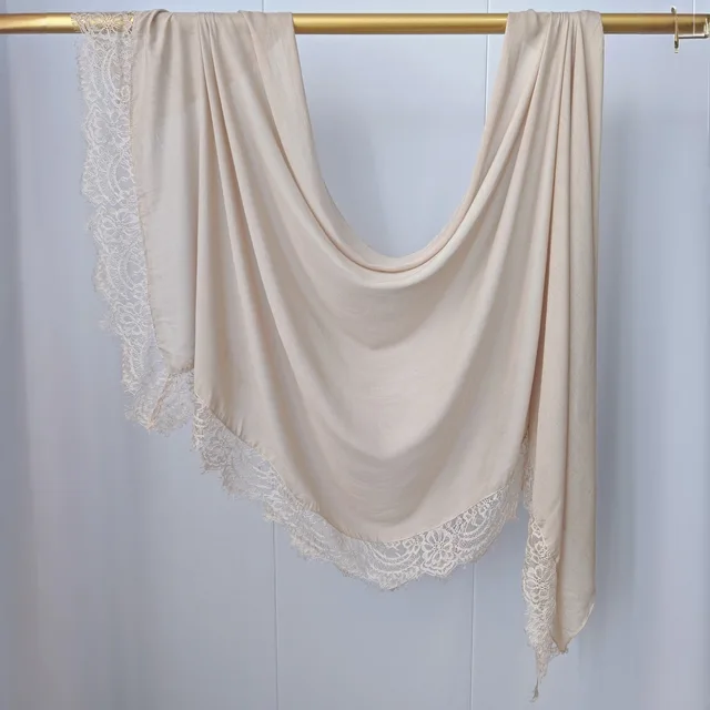 Hijab Ramadan en Rayonne, Coton et Modal, avec bordure en dentelle, Turban respirant, Châle uni en coton, Foulard pour femmes