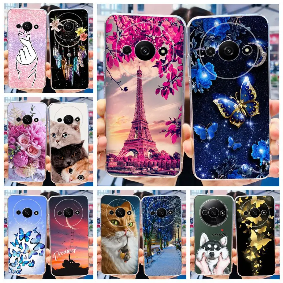 TEYYOS Cover Per Xiaomi Redmi A3 - Custodia Ibrida Trasparente Con Glitter Elettroplaccato, Paraurti In TPU Antiurto, Nero - 4