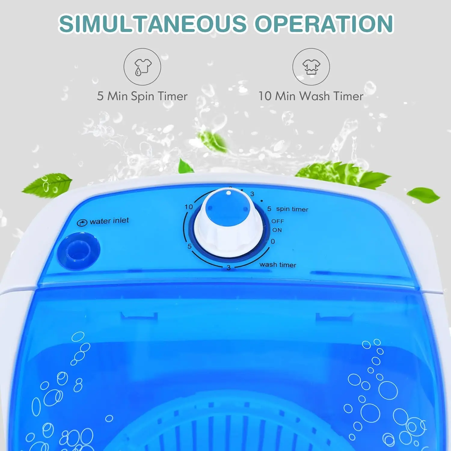 GX24977-PE, Mini Washer and Spinner Combo, 5.5lbs, Semi-automatic Compact Laundry Apartment Dorm RV Portable Washing Mac 5