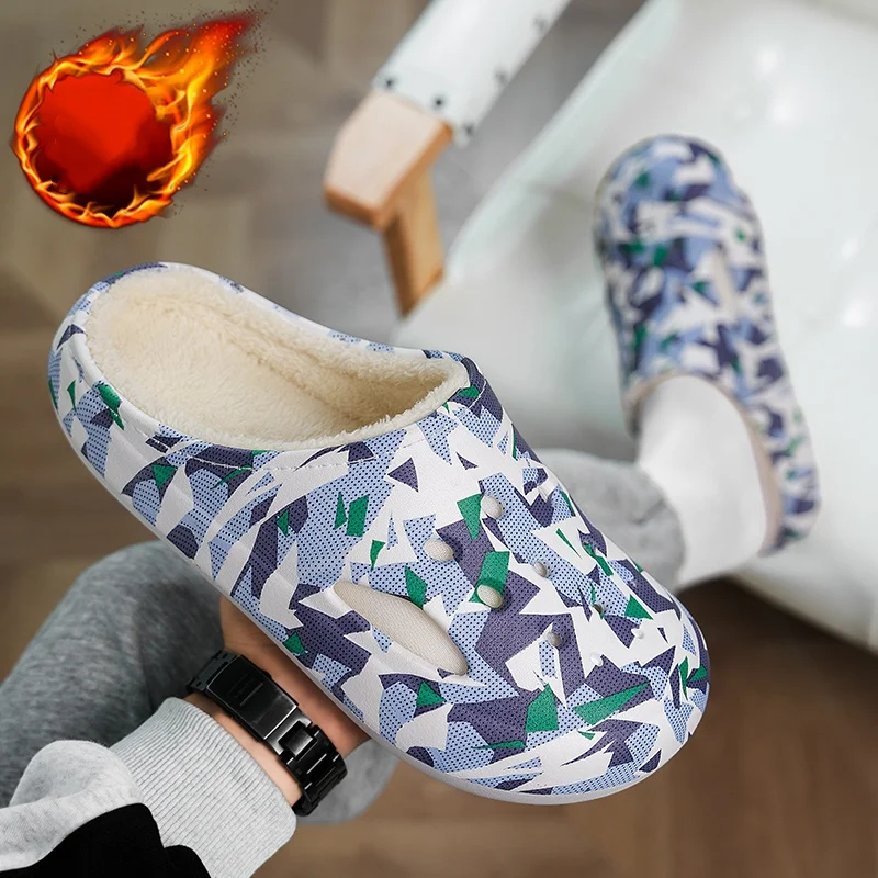 Cotton Slippers for Men and Women, Autumn and Winter, Fleece-Lined, Thickened, Waterproof, Suitable for Indoor and Outdoor Use