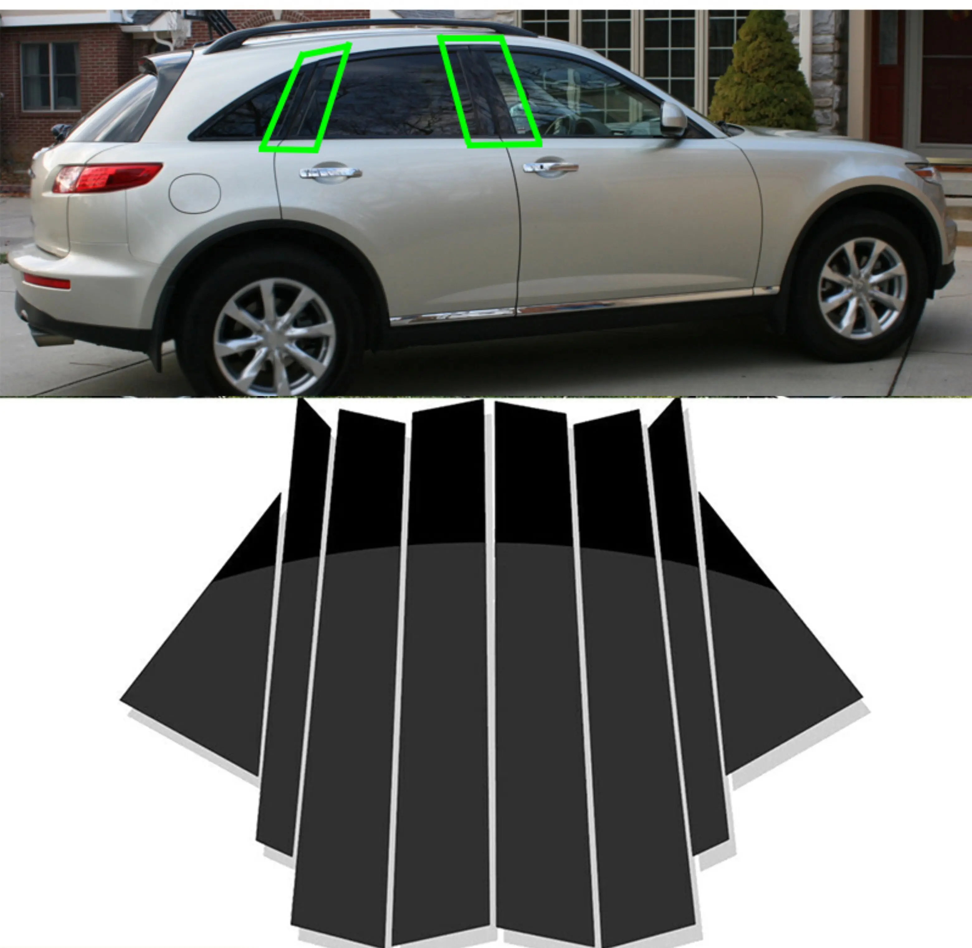 

8Pcs Car Door Window Pillar Posts Trim Covers Sticker For Infiniti FX35 FX45 2003 2004 2005 2006 2008