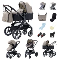 Poussette 3-en-1 pour bébé, poignée réversible, pliage en une seule étape, cadre en aluminium, ensemble 3 pièces, poussette à quatre roues 4