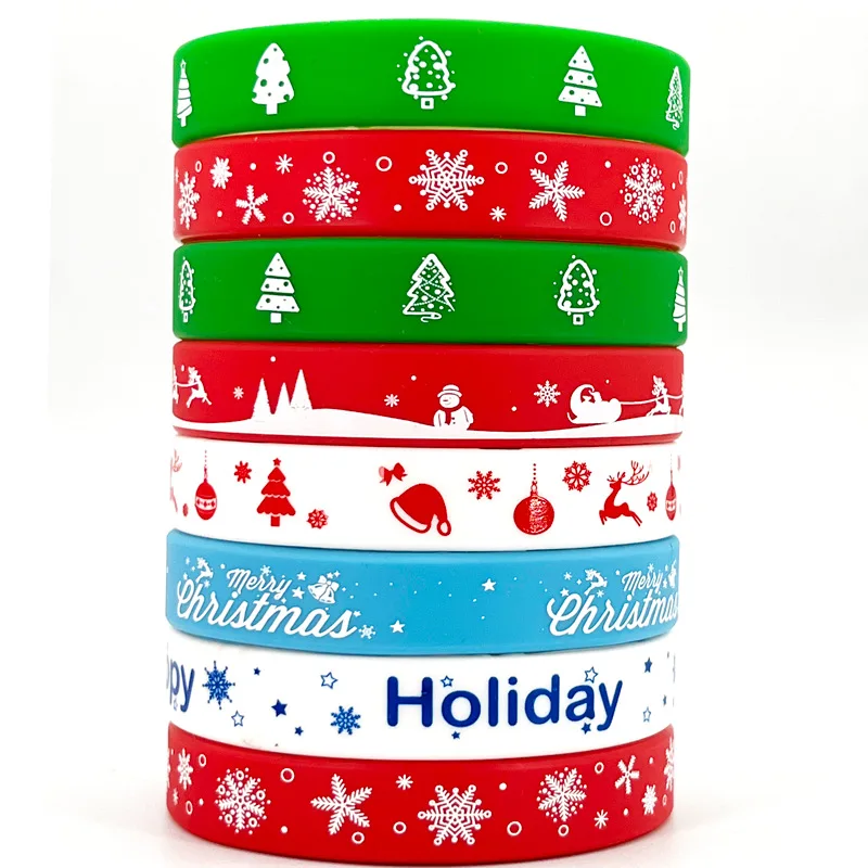 

10pcs Christmas Silicone Bracelets Santa Xmas Tree Wristband Noel Kids Gifts Merry Christmas Party Favors Happy New Year 2024