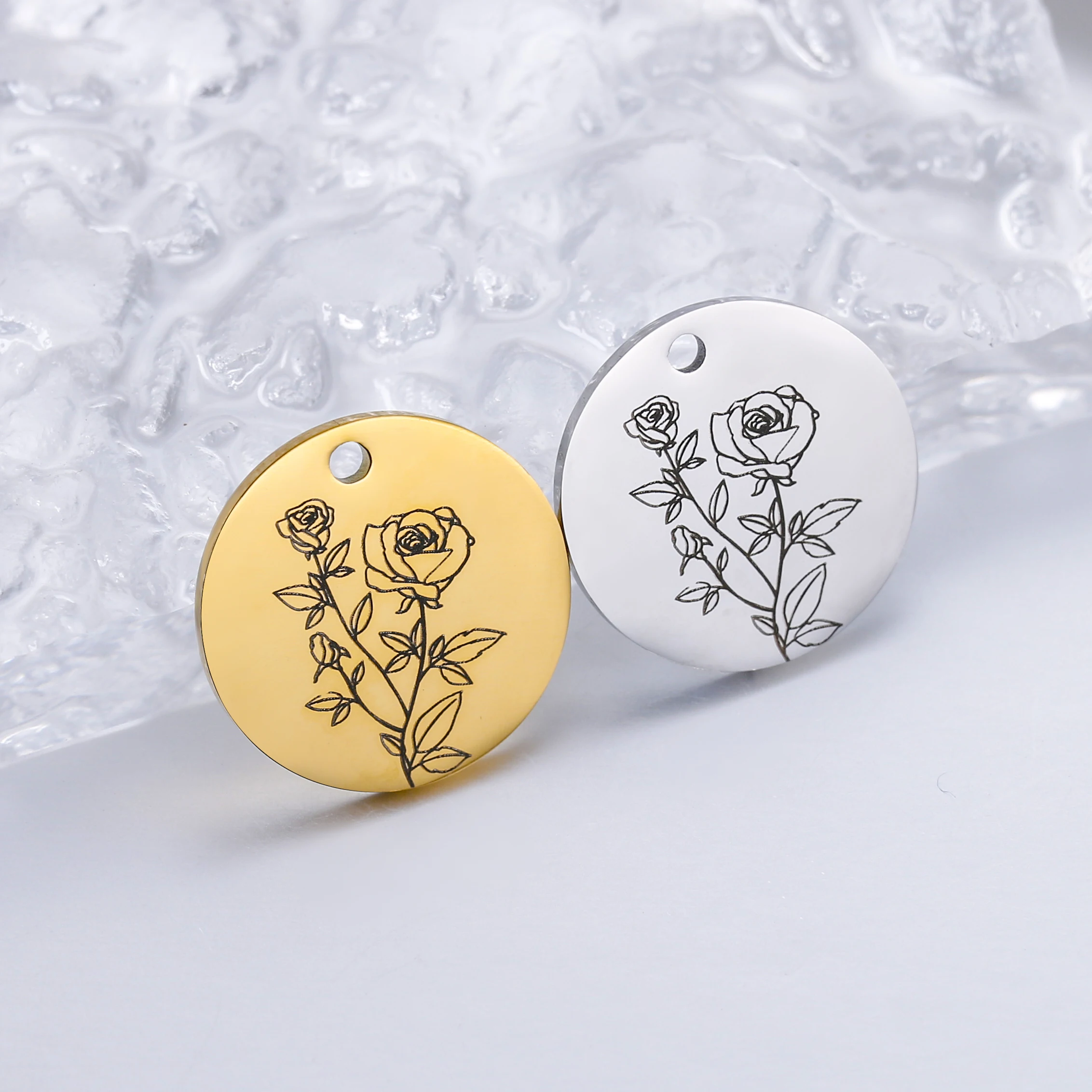 5 Stück Edelstahl Geburts monat Blumen Charms für Frauen Rose Halskette Anhänger DIY Muttertag Schmuck Geburtstag Geschenk Zubehör – Detail 17