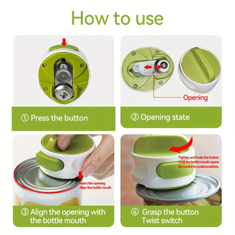 Portable Manual Can Opener Beer Can-Do Compact Mini Can Opener Kitchen Gadgets Tool Easy Twist Release Safety Open Jar