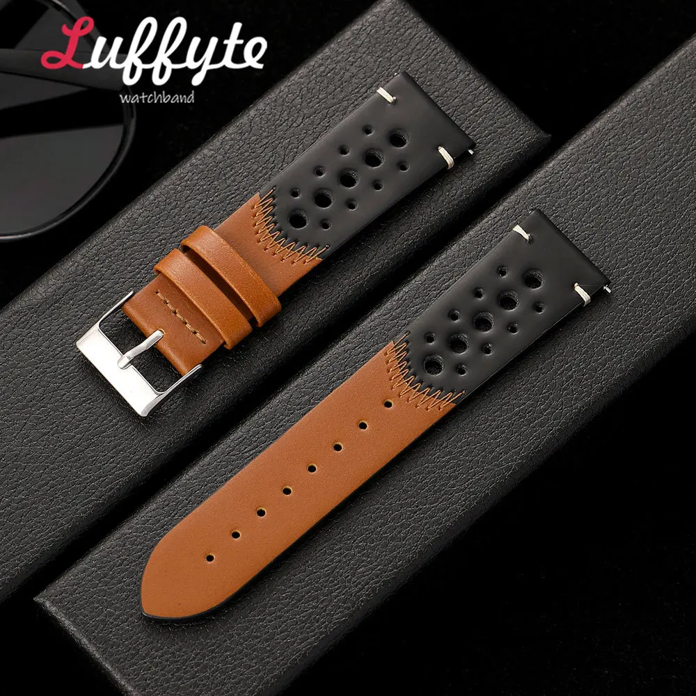 Vintage Oil Waxed Leather Watch Strap with Quick Release and Personalized Stitching