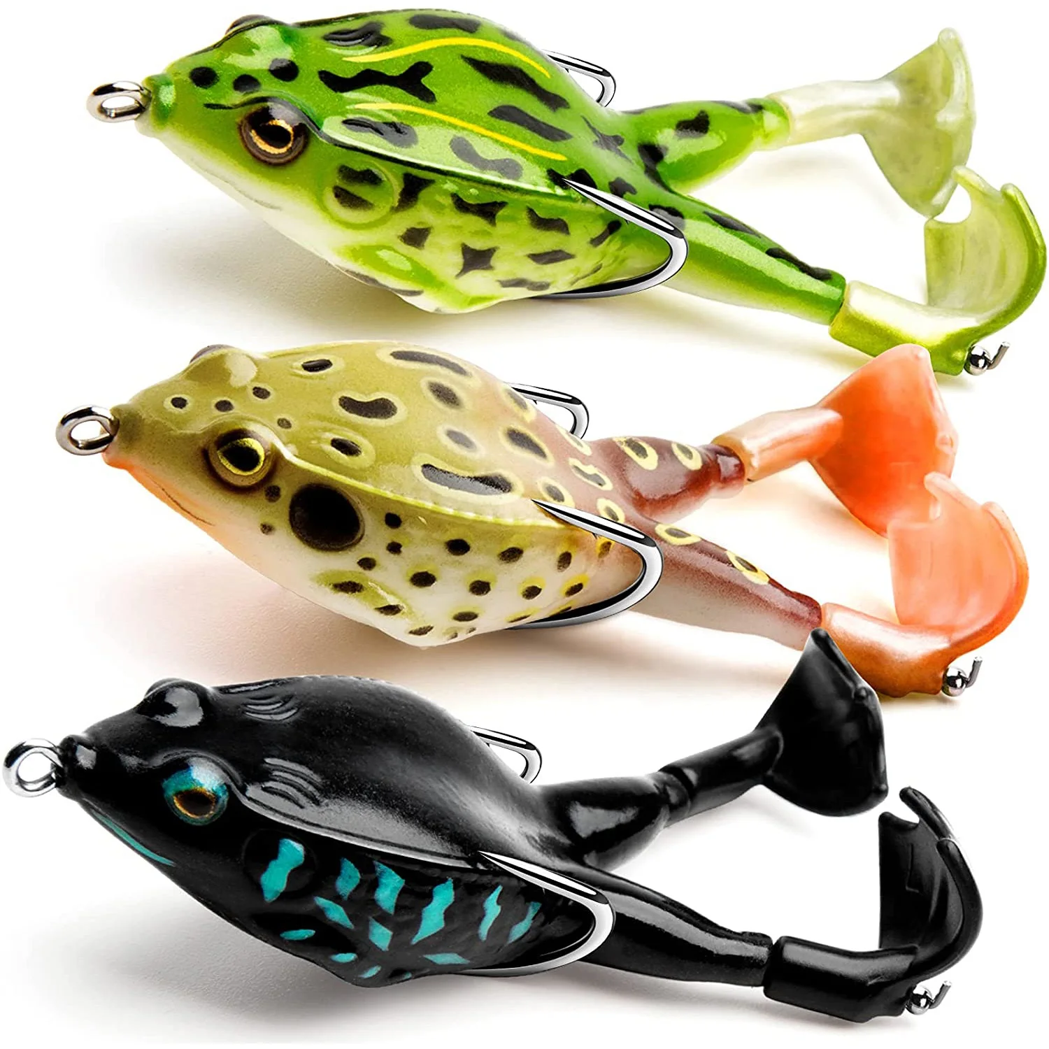 Fishing Lure Soft Ray Frog Silicone 3D Eyes Artificial Bait Double
