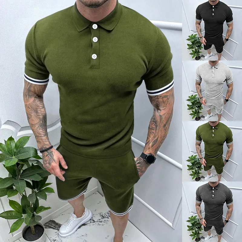 2024 Spring/Summer New Polo Shirt Men's Short sleeved T-shirt Shorts Men's Two piece Sports and Casual Men's Set