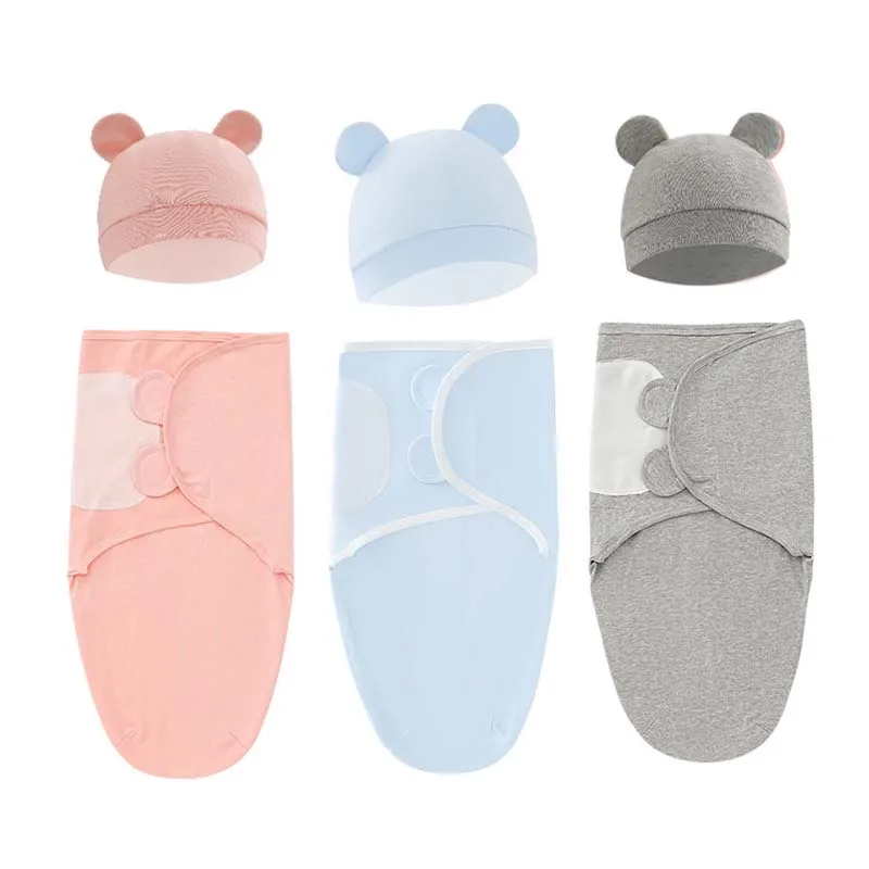 

1/2PCS Cotton Newborn Sleepsack Baby Swaddle Blanket Wrap Hat Set Infant Adjustable New Born Sleeping Bag Muslin Blankets 0-6M