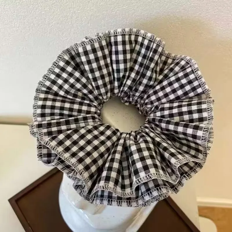 Summer Cute Plaid Cotton Hair Scrunchies - Extra Large Four-Layer Headwear
