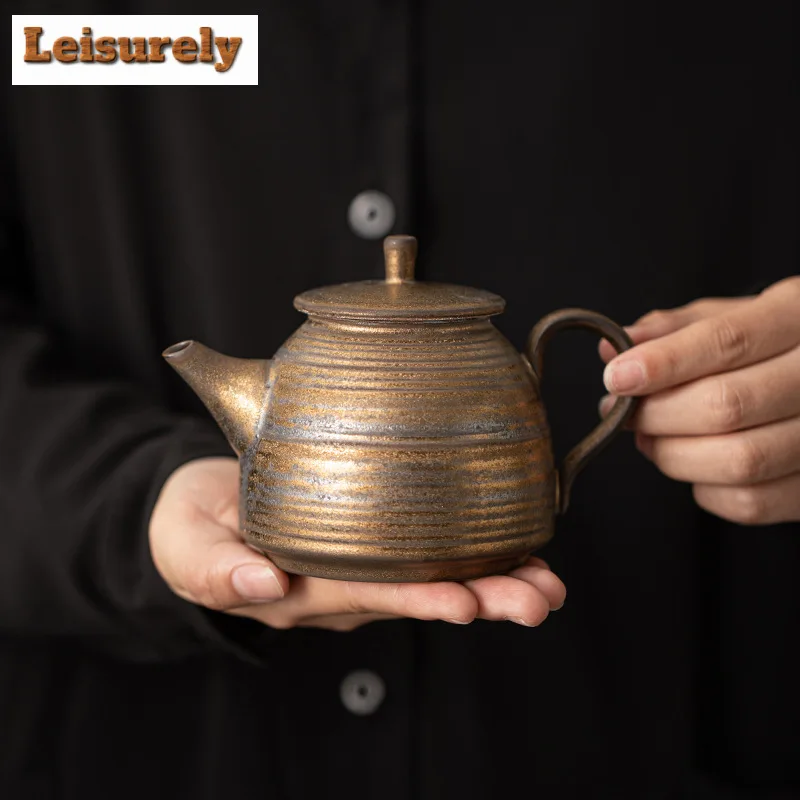 Japanese Kiln Change Gilded Iron Glaze Teapot Boutique Lifting Beam Pot Household Tea Maker Kettle Kung Fu Tea Teaware Ornaments