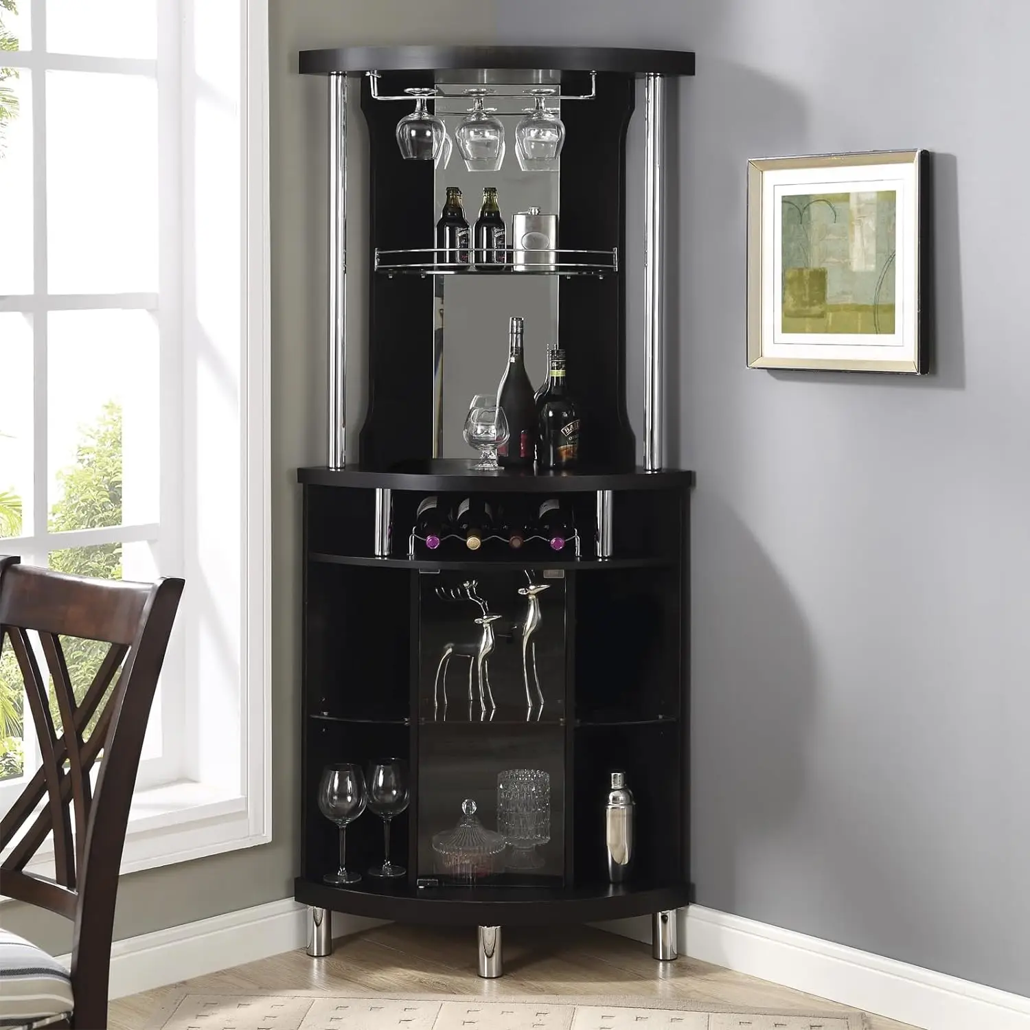 Corner Bar Unit Black Corner Bar Cabinet in Several Ways To Maximize Space Striking Modern Look 22.4"D X 31.5"W X 69"H