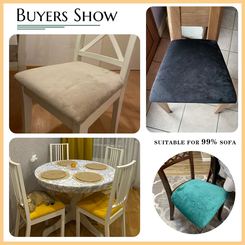 Super Soft Velvet Chair Seat Covers Plain Colors Elastic Dining Seat Covers Removable Spandex Furniture Protector for Restaurant 4
