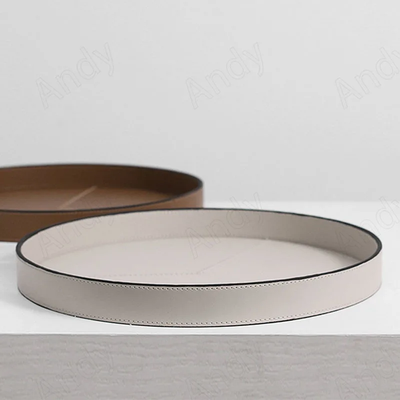 Modern Leather Storage Tray Geometric Circular Decoration Table Jewelry Organizer Bedroom Cosmetics Container Home Decoration 2