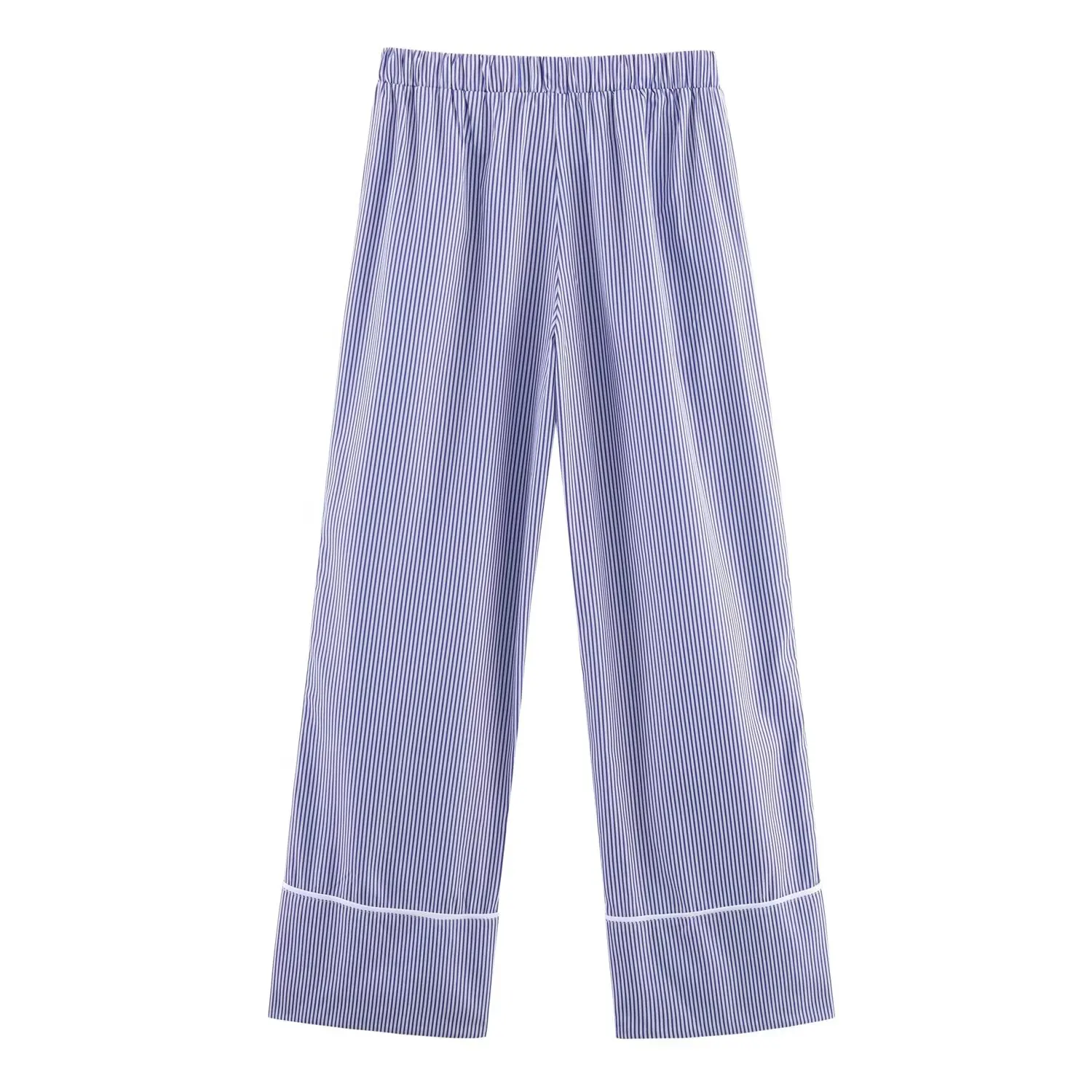 Women Casual Chic Stripe Long Pants Sets Or Female Stripe Long Sleeve Shirts Or Lady Striped Elastic Waist Straight Leg Pants