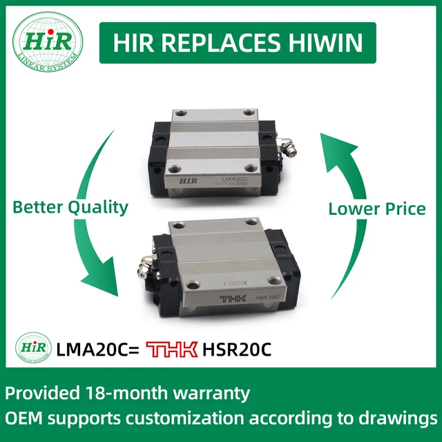 รางเลื่อนแบบเส้นตรง HIR Linear Guide รุ่น LMA20C OEM 1000 มม. ปรับแต่งได้ ความเร็วสูง สำหรับเครื่อง CNC และอุปกรณ์ทางการแพทย์ 1