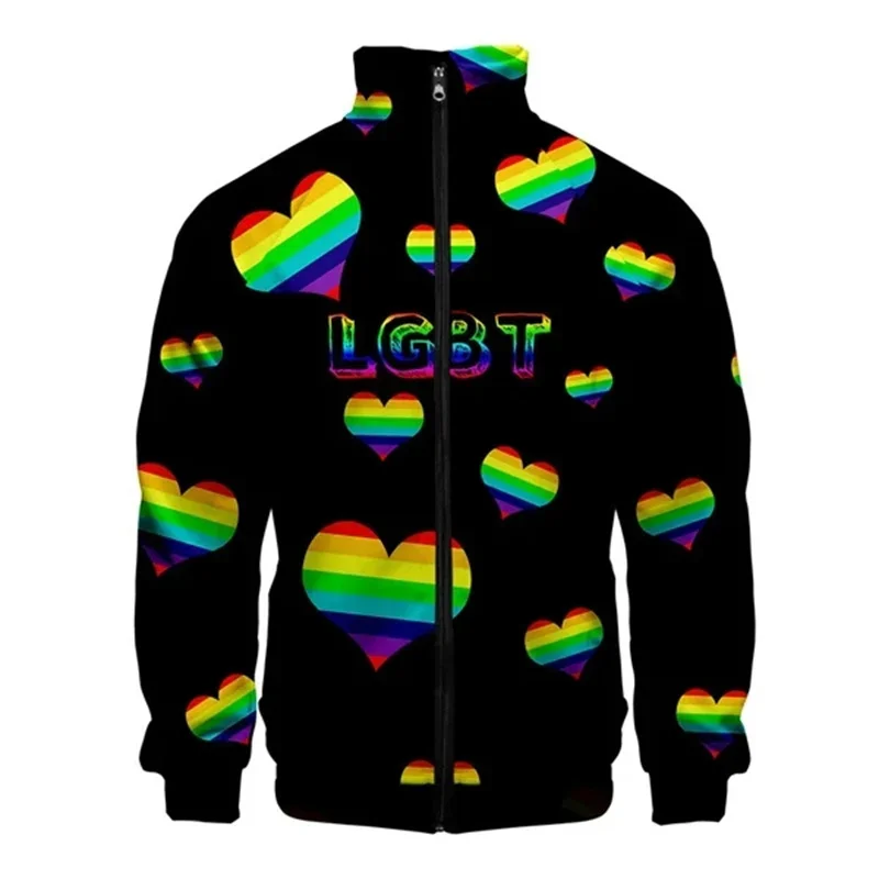 thumbnail image 1 of Chaqueta con cremallera y estampado 3D de arcoíris LGBT para hombres y mujeres, chaqueta holgada de manga larga con estampado del Día del Orgullo Gay, chaqueta con personalidad, top de calle, 1 of 5