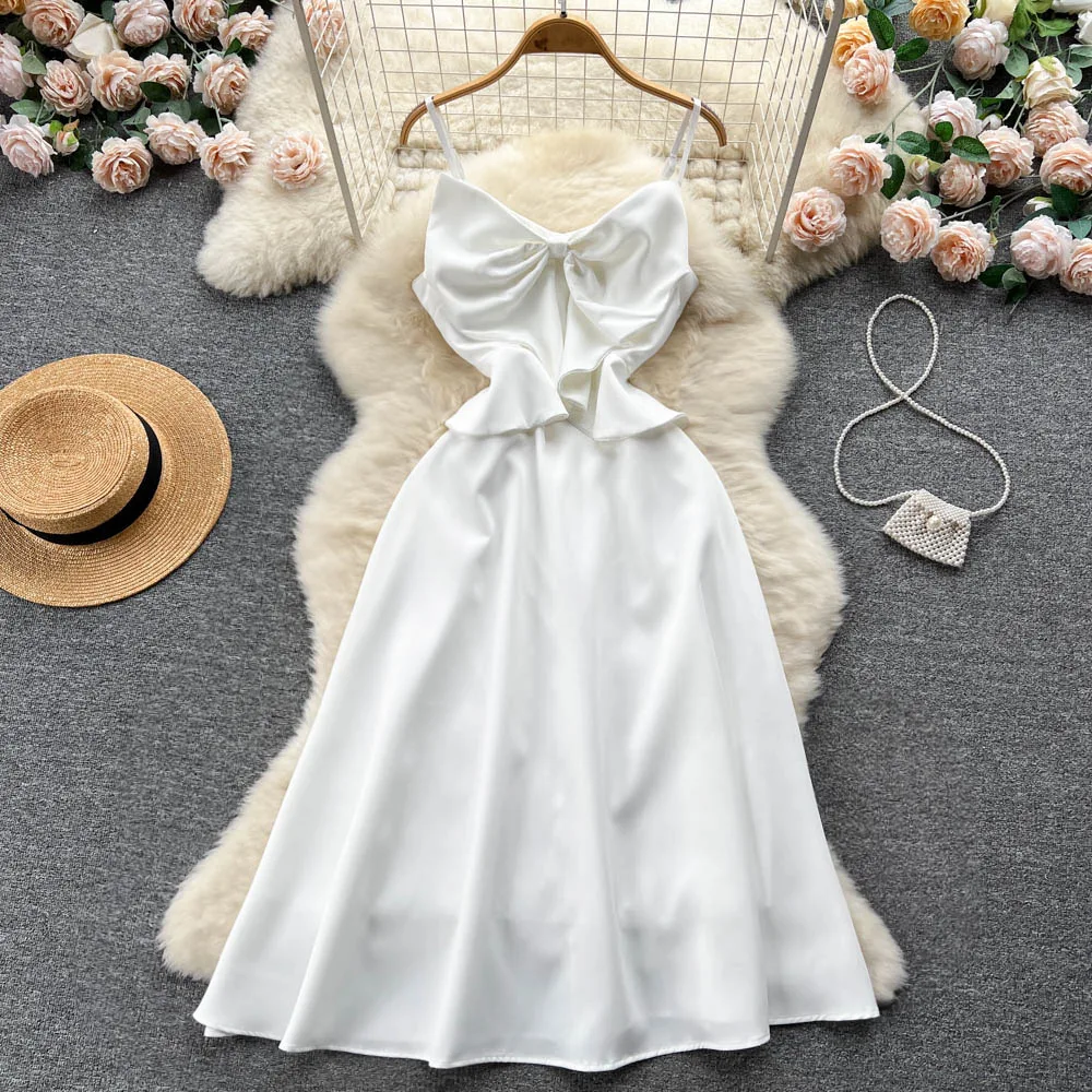 

Женское вечернее платье с бантом, белое ТРАПЕЦИЕВИДНОЕ ПЛАТЬЕ С Лямкой на шее, в стиле Звезд, для лета