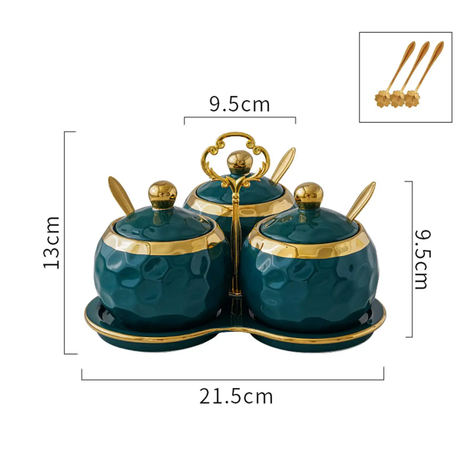 3Pcs Ceramics Kitchen Spice Jars with Lids Spoons and Tray Small Seasoning Box for Kitchen Counter Buffets Coffee Bar Farmhouse