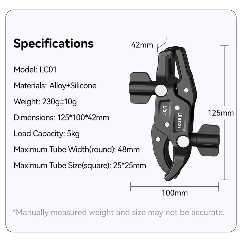 Ulanzi LC01 Super Clamp for Light Stand Double Clamp for Square Round Tubes with Adjustment Knobs for Photography Accessories