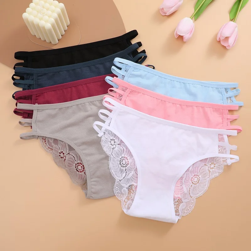 3PC/Set Women's Sexy Floral Lace Panties Low Rise Hollow Out Briefs Transparent Underwear Female Elastic Straps Soft Lingerie - Image 5