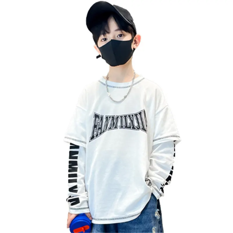 

2023 Kids Clothes New Arrival Sweatshirts for Big Boys Autumn Fashion Fake Two Pieces Tops Children Pullover Sweatshirt 14 To 5Y