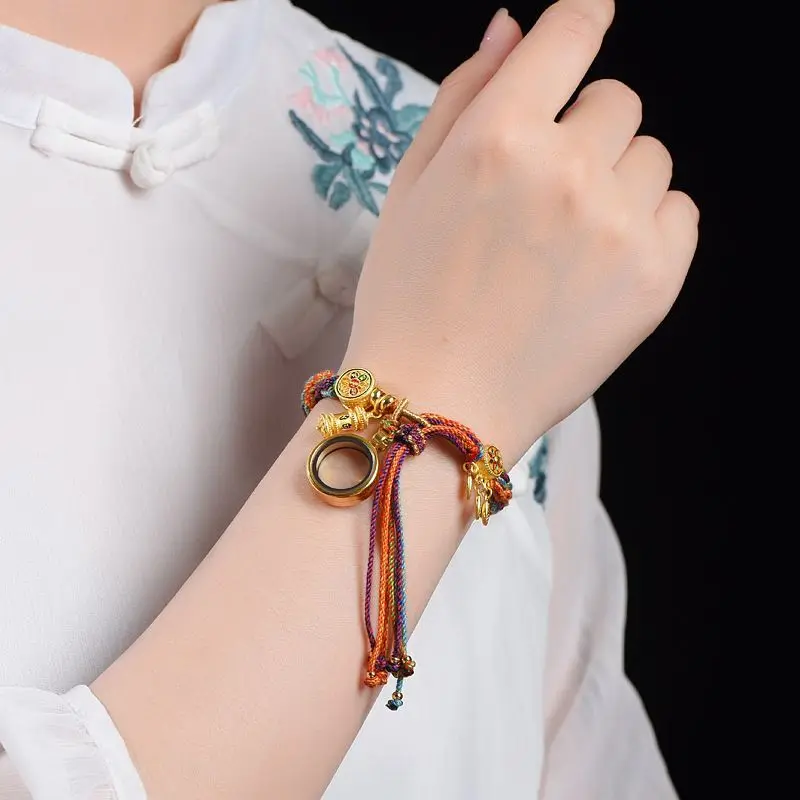 Tibetan Hand Rope Gesang Flower Tibetan Wind Return Hand Rope Zakiram Green Tara Mother God of Wealth Manjusri Thangka Bracelet