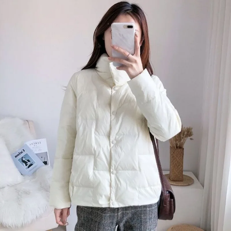 2023 New Women White Duck Down Jacket  Winter Coat Female Short-Length Frivolous Parkas Hin Thin Outwear Loose Overcoat