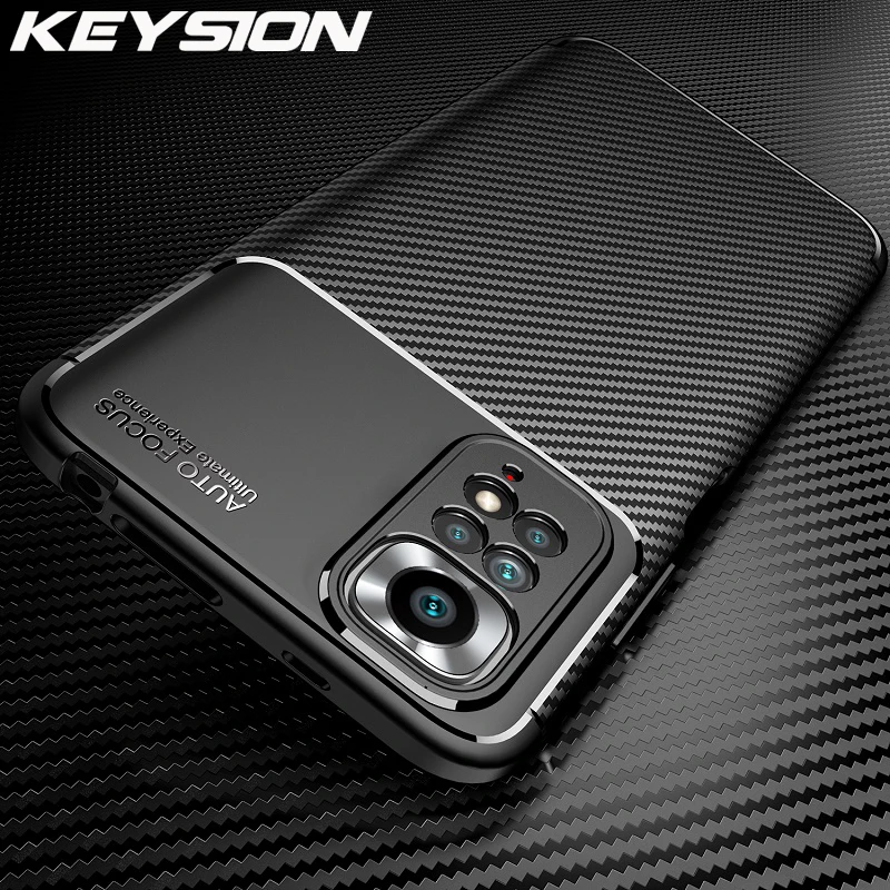 KEYSION Shockproof Case for Redmi Note 11 11S Global Carbon Fiber