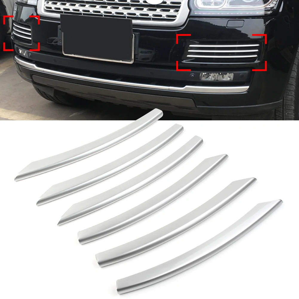 6Pcs Car Front Bumper Fog Light Lamp Decoration Cover Trim For Land Rover Range Rover L405 2013 2014 2015 2016 2017 Black/Silver