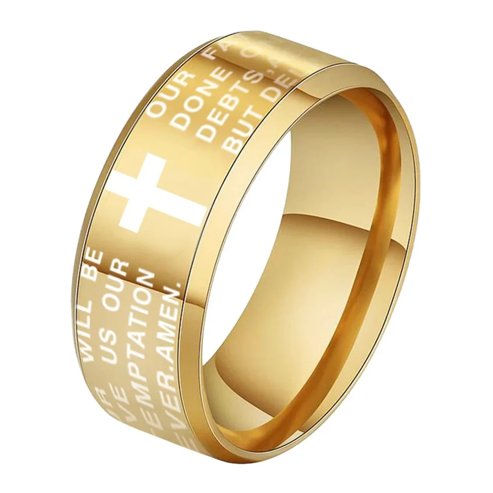 Finger Ring English Titanium Steel Christian Cross Bible Ring for Men and Women Personalized Ring Customize Engraved