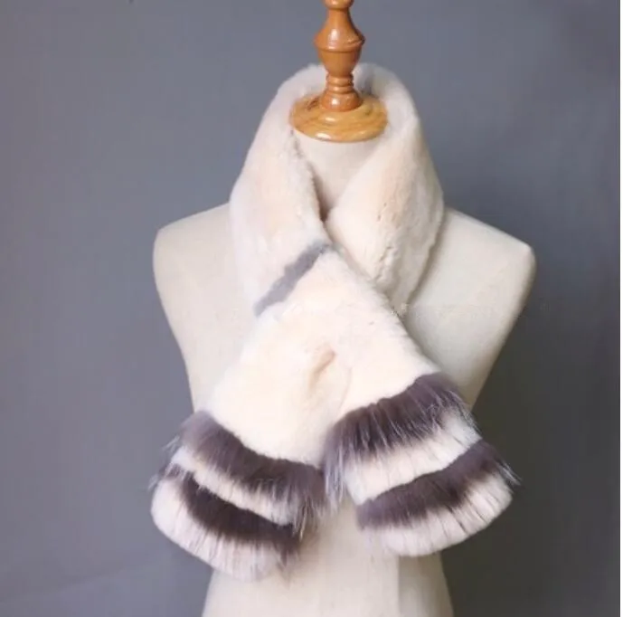 Mode Frauen Winter Echt Rex Kaninchen Pelz Schal Dame Warme Weiche Volle Plätzchen Pelz Wraps Hals Wärmer – Detail 15