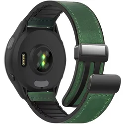 Leather and Silicone Magnetic Buckle Wristband - 20/22mm Strap - Width 20mm (Green)