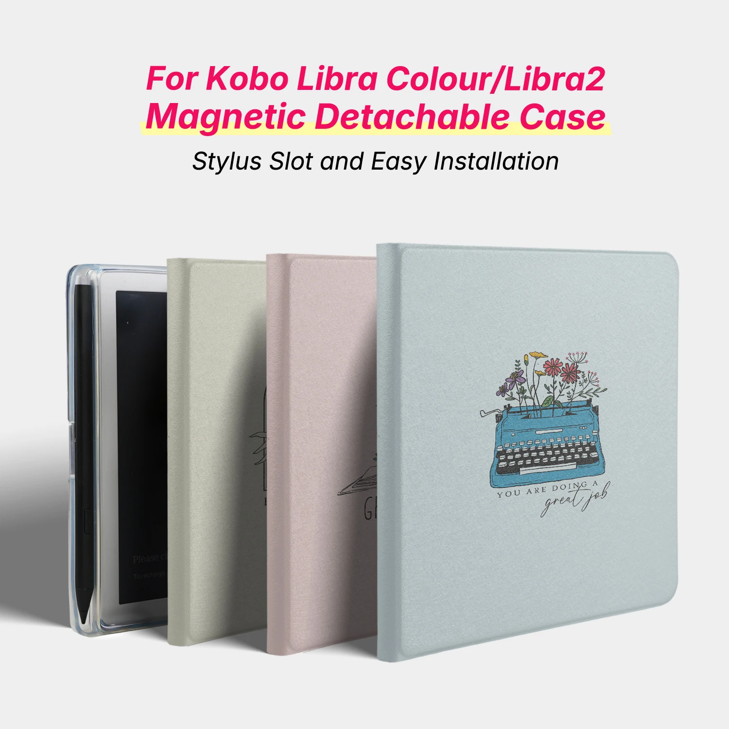Floral Illustration Detachable Magnetic Case with Clear Back