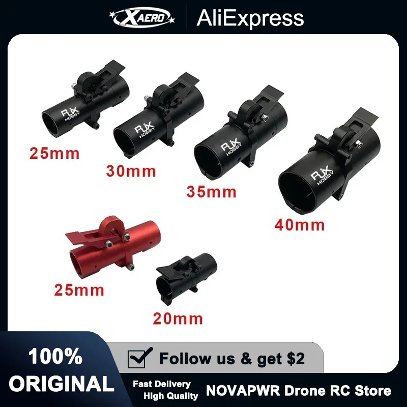 Lot de trois hélices de drone 20-40mm, couleurs rouge, bleue et noire, prêtes à être installées.