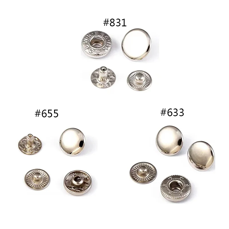 30 Sets 655/633/831 Metal Snap Fasteners Snaps Button Press Studs Sewing Button For DIY Clothes Garment Bags Shoes Leathercraft