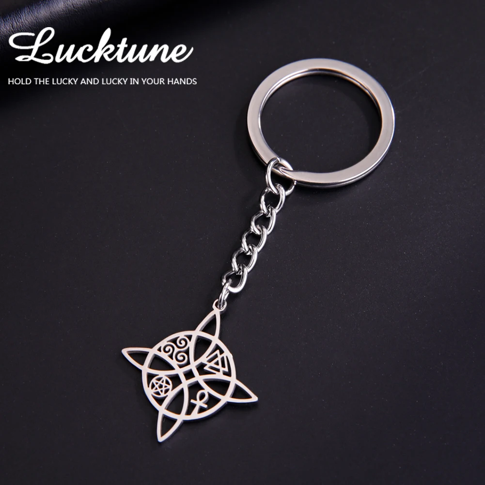 Lucktune Witch Knot Ciondolo Stregoneria Portachiavi In Acciaio Inossidabile Triskele Ankh Pentagramma Simbolo Portachiavi Uomo Portachiavi Accessori