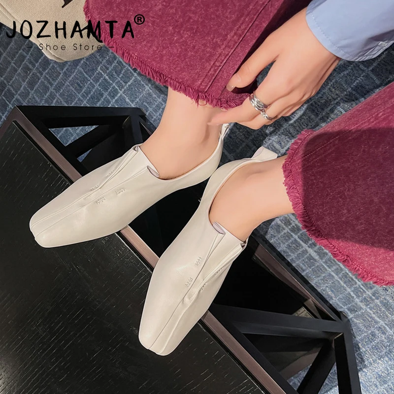 

JOZHAMTA Size 35-40 Women Luxury Ballet Flats Shoes Real Leather Metallic Silver Gold Low Heels For Woman Casual Daily Mary Jane